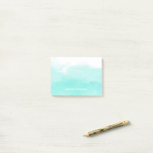 Aqua mint green waterverf penseelstreken persoonli post-it® notes (Op bureau)