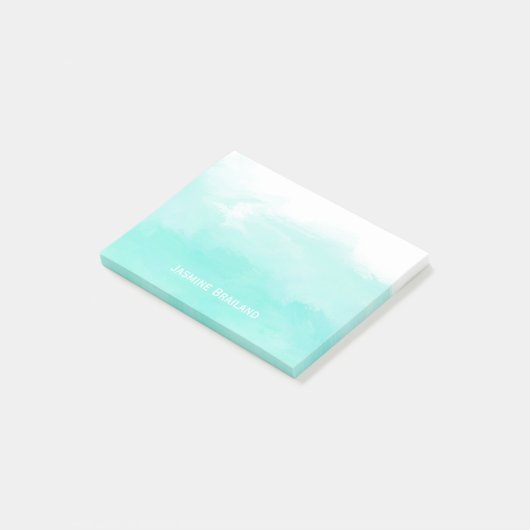Aqua mint green waterverf penseelstreken persoonli post-it® notes (Schuin)