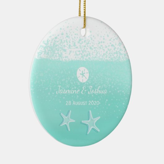 Aqua mint groene waterverf zandzeester keramisch ornament (Rechts)