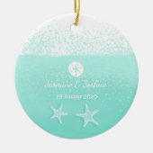 Aqua mint groene waterverf zandzeester keramisch ornament (Voorkant)