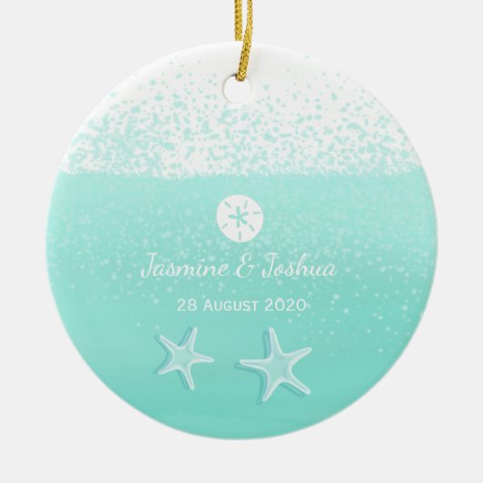 Aqua mint groene waterverf zandzeester keramisch ornament (Voorkant)