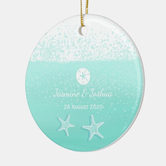 Aqua mint groene waterverf zandzeester keramisch ornament (Links)