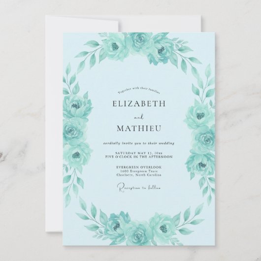 Aqua Mint Loof zachte Eucalyptus Bruiloft Kaart (Voorkant)