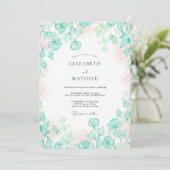 Aqua Mint Loofwerk Eucalyptus Bruiloft Kaart (Staand voorkant)