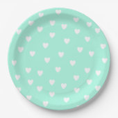 Aqua Mint met Cute White Hearts-patroon Papieren Bordje (Voorkant)