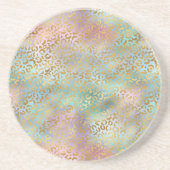 Aqua Mint Pink Gold Glam Leopard Print Zandsteen Onderzetter (Voorkant)