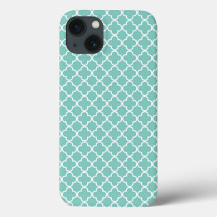 Aqua Mint Quatrefoil Patroon iPhone 13 Hoesje