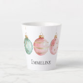 Aqua Mint Roze Goud Kerst Ornamenten Naam Latte Mok (Voorkant)