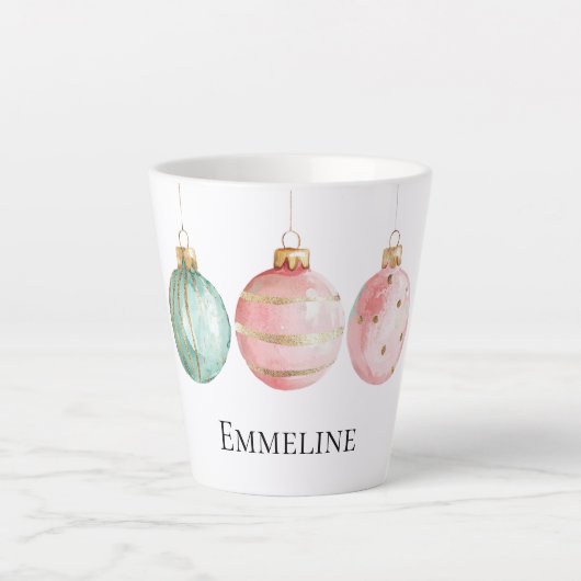 Aqua Mint Roze Goud Kerst Ornamenten Naam Latte Mok (Voorkant)