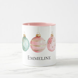 Aqua Mint Roze Goud Kerst Ornamenten Naam Mok