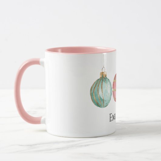 Aqua Mint Roze Goud Kerst Ornamenten Naam Mok (Links)