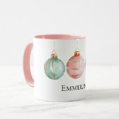Aqua Mint Roze Goud Kerst Ornamenten Naam Mok (Voorkant links)