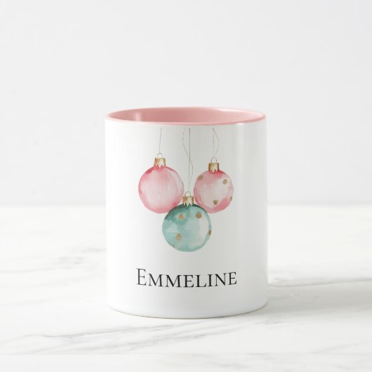 Aqua Mint Roze Goud Stippen Kerst Ornamenten Naam Mok (Midden)