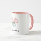 Aqua Mint Roze Goud Stippen Kerst Ornamenten Naam Mok (Voorkant rechts)
