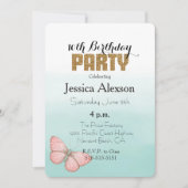 Aqua Mint Roze Vlinder Gouden Glitter Kaart (Voorkant)