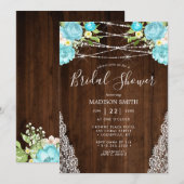 Aqua Mint Rustic String Light Floral Vrijgezellenf Kaart (Voorkant / Achterkant)