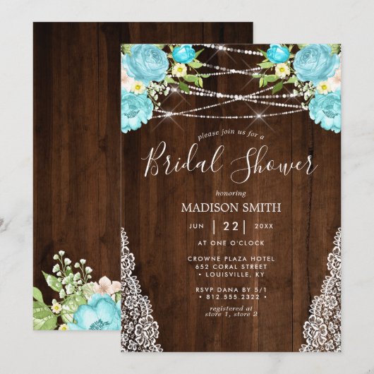 Aqua Mint Rustic String Light Floral Vrijgezellenf Kaart (Voorkant / Achterkant)