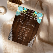 Aqua Mint Rustic String Lights Floral Baby shower Kaart