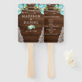 Aqua Mint Rustic Wood String Lights Floral Wedding Handwaaier (Voorkant en achterkant)