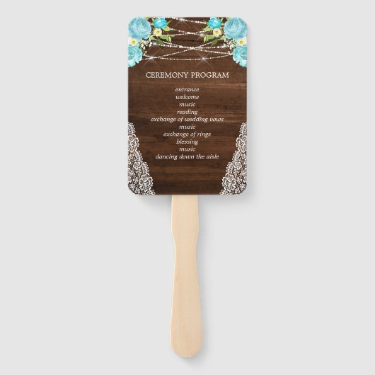 Aqua Mint Rustic Wood String Lights Floral Wedding Handwaaier (Achterkant)