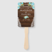 Aqua Mint Rustic Wood String Lights Floral Wedding Handwaaier (Voorkant)