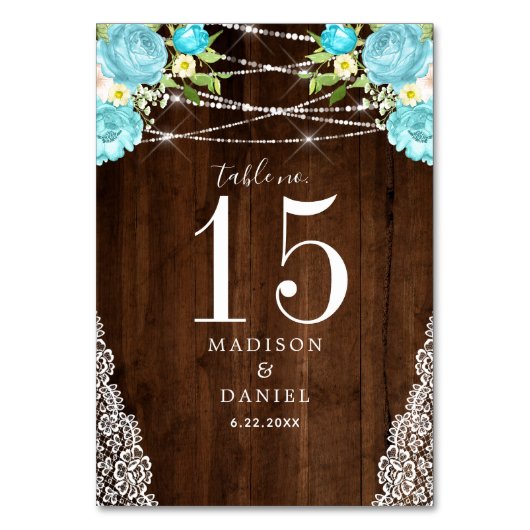 Aqua Mint Rustieke Houten Slingerlichtjes Bloem Br Kaart (Voorkant)