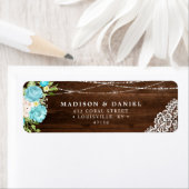 Aqua Mint Rustieke Houten Slingerlichtjes Bloemadr Etiket (Insitu)