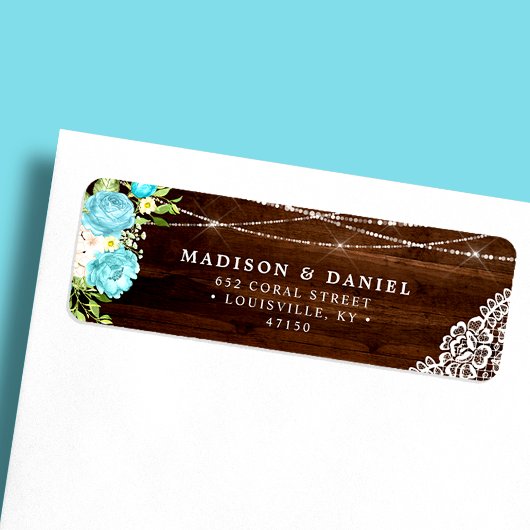 Aqua Mint Rustieke Houten Slingerlichtjes Bloemadr Etiket