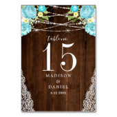 Aqua Mint Rustieke Houten Slingerlichtjes Bloemige Kaart (Achterkant)