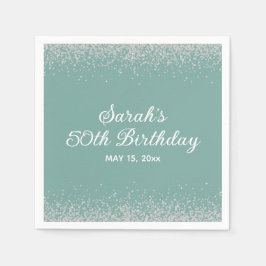 Aqua Mint Silver Diamond Glitter 50th Birthday Servet