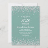 Aqua Mint Silver Diamond Glitter 80th Birthday Kaart (Voorkant)