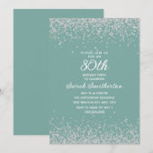 Aqua Mint Silver Diamond Glitter 80th Birthday Kaart (Voorkant / Achterkant)