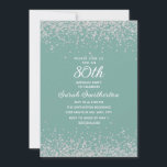 Aqua Mint Silver Diamond Glitter 80th Birthday Kaart<br><div class="desc">Creëer uw eigen elegante aqua/mint 80ste verjaardagsfeestuitnodiging voor vrouwen met mousserende glitter en een witte kalligrafie/scripttekst. De tekst en de doopvonten zijn volledig klantgericht op deze uitnodiging zodat kunt u dit veranderen om voor om het even welke leeftijd te werken. De achtergrondkleur is ook aanpasbaar, zodat ongeacht het thema van...</div>