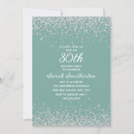 Aqua Mint Silver Diamond Glitter 80th Birthday Kaart