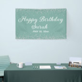 Aqua Mint Silver Diamond Glitter Happy Birthday Spandoek (Beurs)