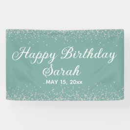 Aqua Mint Silver Diamond Glitter Happy Birthday Spandoek