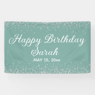 Aqua Mint Silver Diamond Glitter Happy Birthday Spandoek