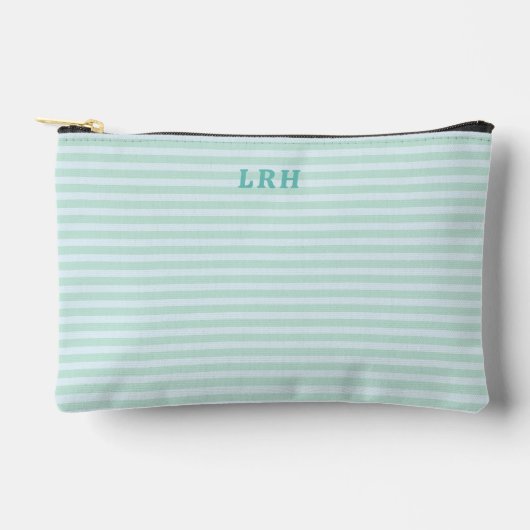 Aqua Mint Streep Vintage Kleine Initialen Monogram Etui (Voorkant)