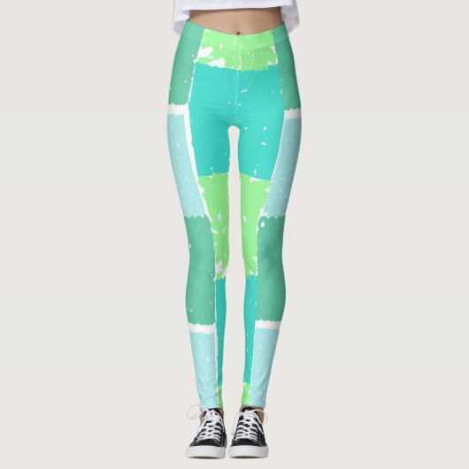Aqua Mint Trendy kleuren Faux-Batik Leggings (Voorkant)