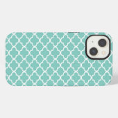 Aqua Mint Vierbladig Patroon iPhone Hoesje (Achterkant horizontaal)