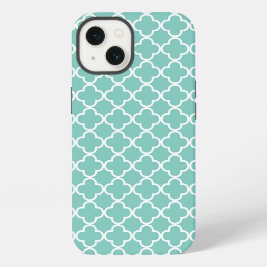 Aqua Mint Vierbladig Patroon iPhone Hoesje (Achterkant)