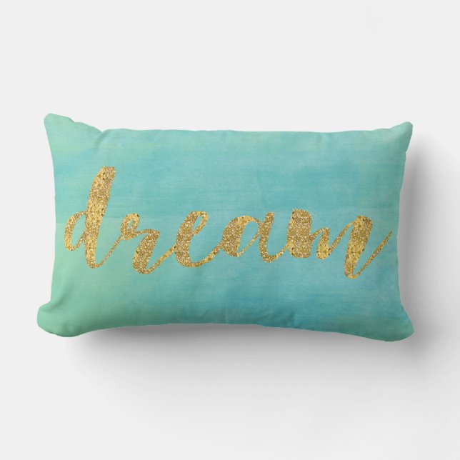 Aqua Mint Waterverf Gold Dream Kussen (Voorkant)
