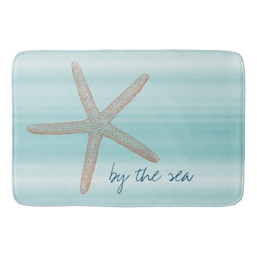 Aqua Mint White Beach Vibes Starfish Badmat (Voorkant)