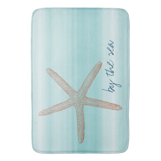 Aqua Mint White Beach Vibes Starfish Badmat (Voorkant Verticaal)