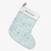 Aqua Mint White Swirls Grote Kerstsok (Voorkant (Hangend))