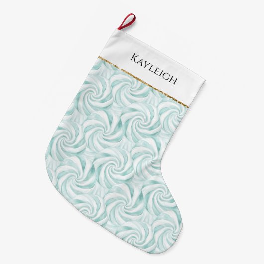 Aqua Mint White Swirls Grote Kerstsok (Voorkant (Hangend))