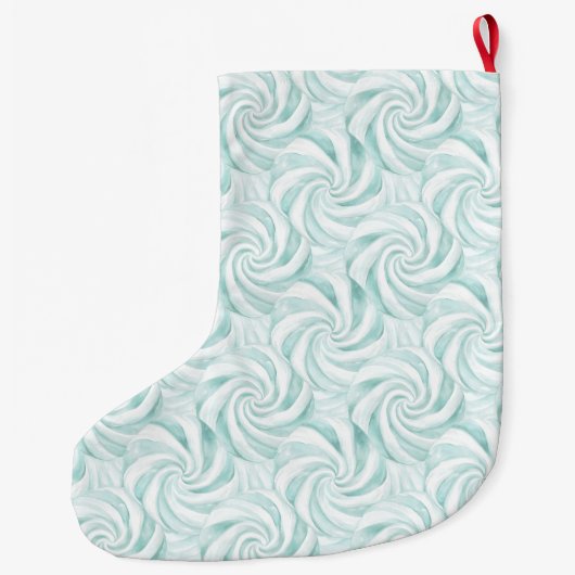 Aqua Mint White Swirls Grote Kerstsok (Achterkant)