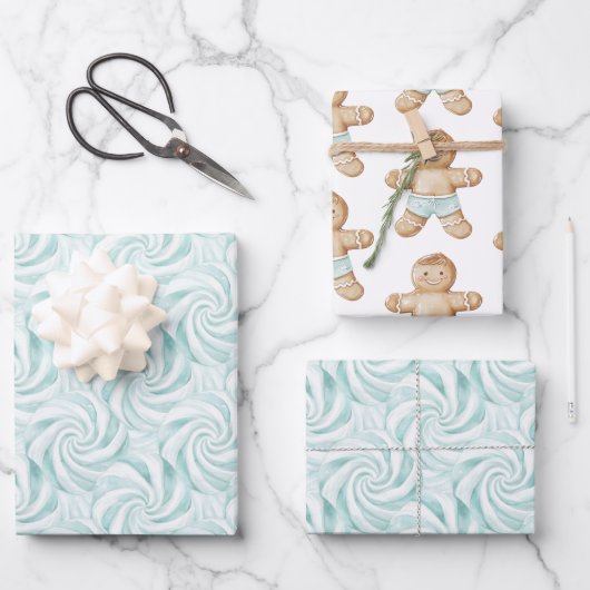 Aqua Mint White Swirls Kerstmis Inpakpapier Vel (Voorkant)
