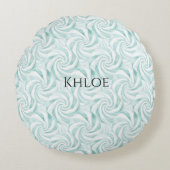 Aqua Mint White Swirls Kerstmis Rond Kussen (Voorkant)
