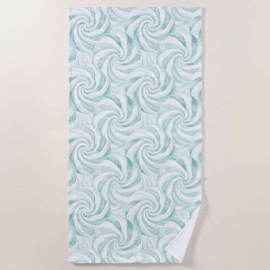 Aqua Mint White Swirls Strandlaken (Voorkant)